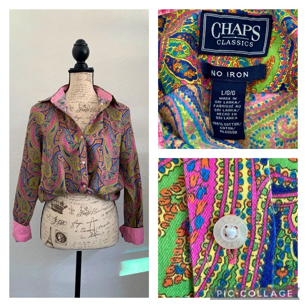 Chaps colorful paisley no iron top | L